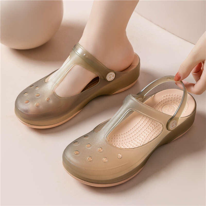 Cave shoes for women in summer slip resistant thick beach shoes soft soled jelly printed toe caps nurse sandals