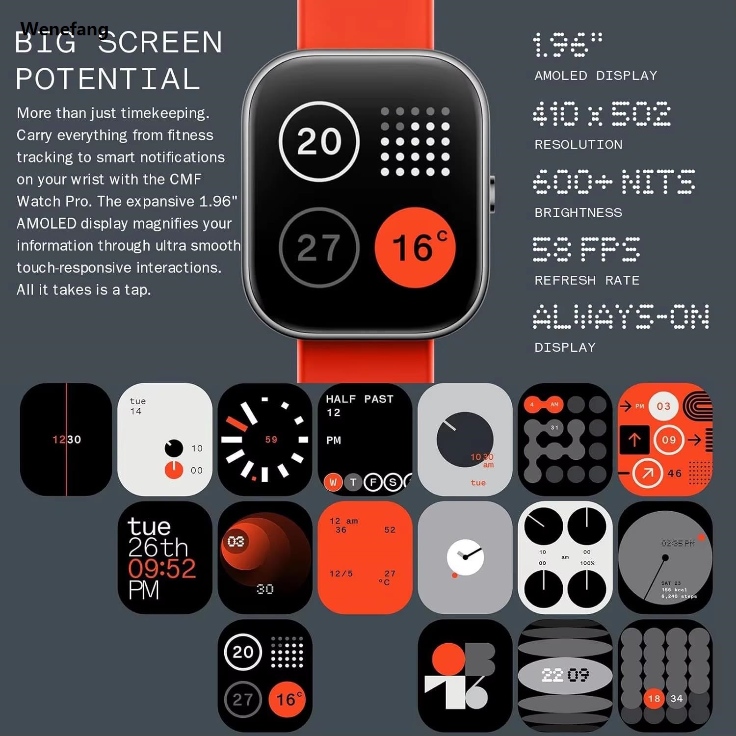 Wenefang Global Version CMF by Nothing Watch Pro Smartwatch 1.96'' AMOLED New Display Bluetooth 5.3 IP68 Water Resistant CMF Wacth Pro