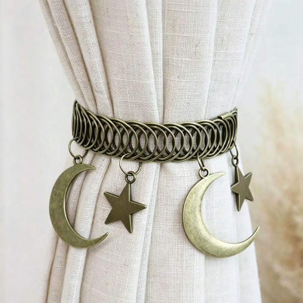 1pc Vintage Metal Curtain Tiebacks Spring Star Moon Design Curtain Holdbacks Elastic Curtain Rings Buckle Living Room