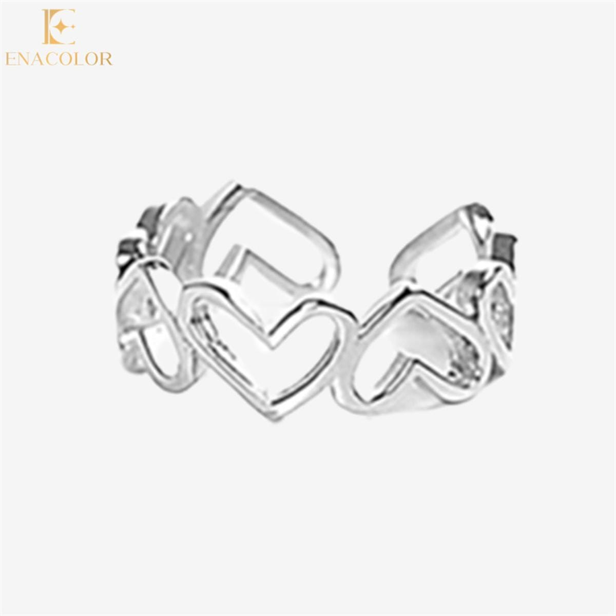 Ins Girl New 2Pcs/Set Silver Heart Rings