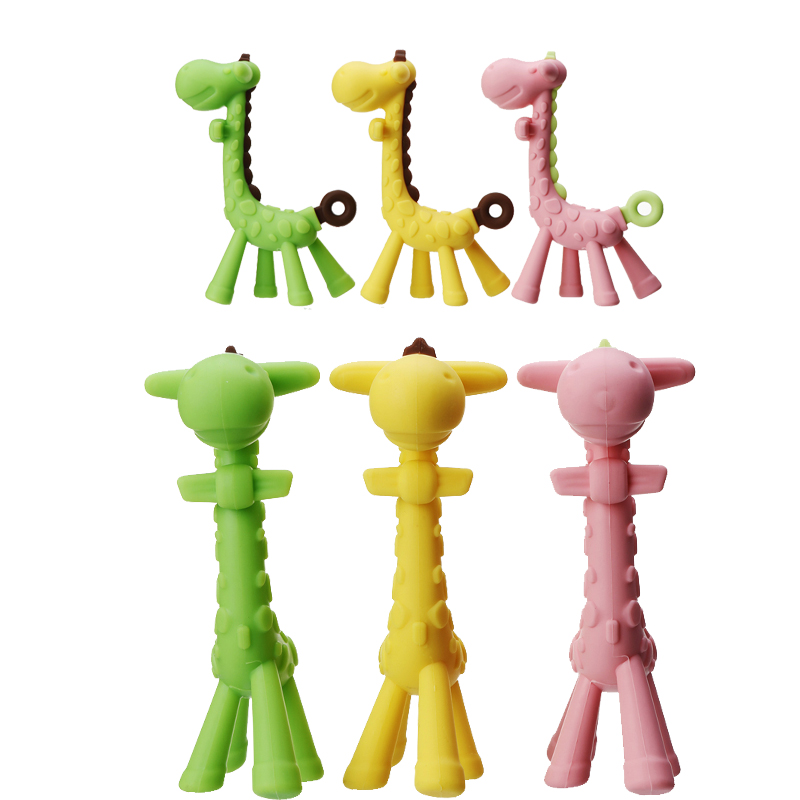 Cute Baby Chewable Sensory Soft Giraffe Silicone Baby Teething Relief Toys - BPA Free