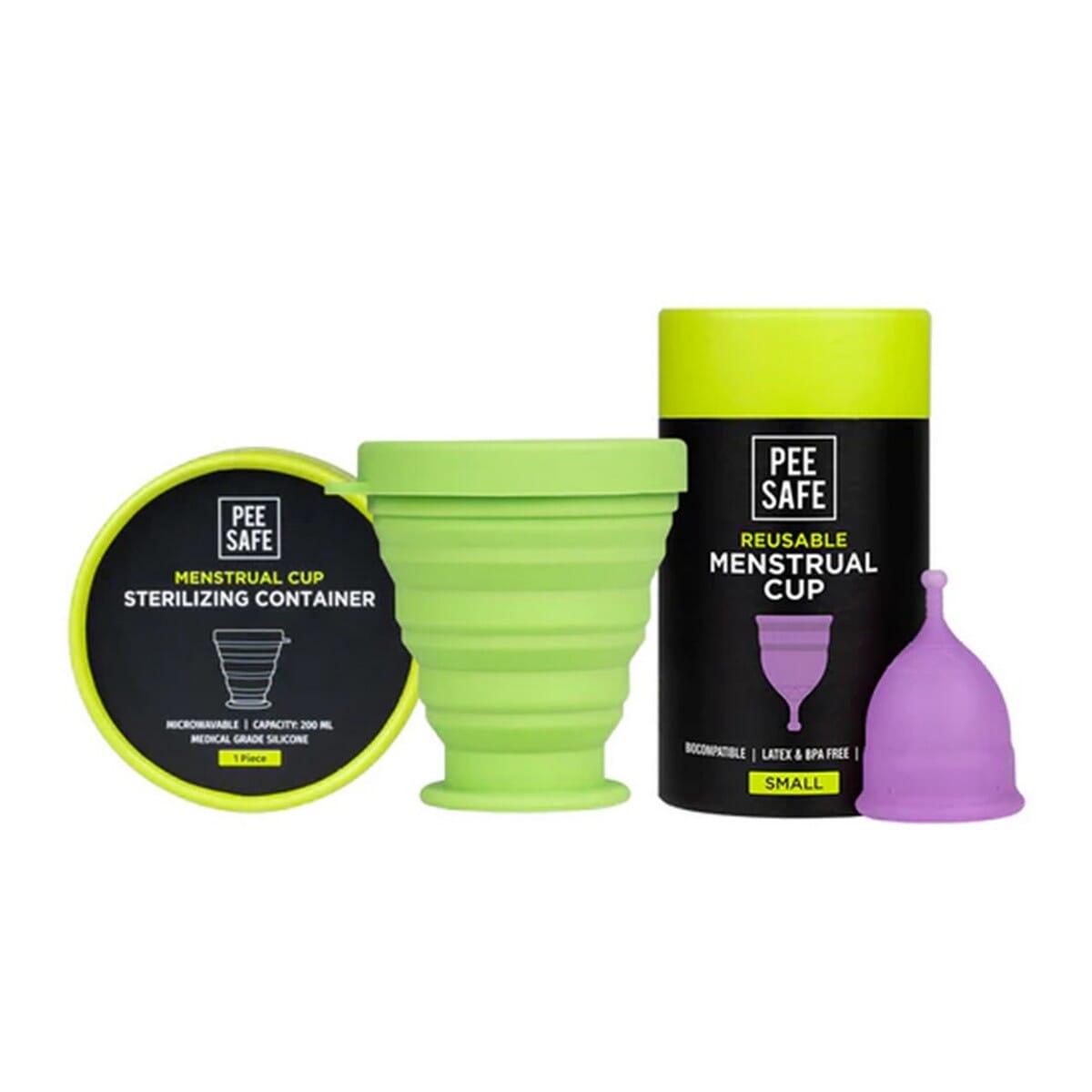 Pee Safe Menstrual Cup Medium with Sterilizing Container & Cup Wash (100ml) - Reusable Period Cup, Leak-Proof, Eco-Friendly Hygiene Kit