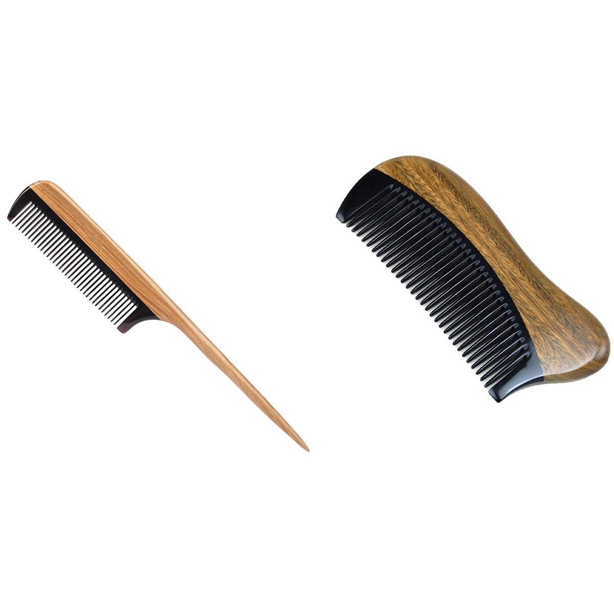 NXFDSIOZ Natural Green Sandalwood Hair Comb(Green Sandalwood) & Fine Tooth Wooden Tail Comb - No Static Purple Heart Wood Comb
