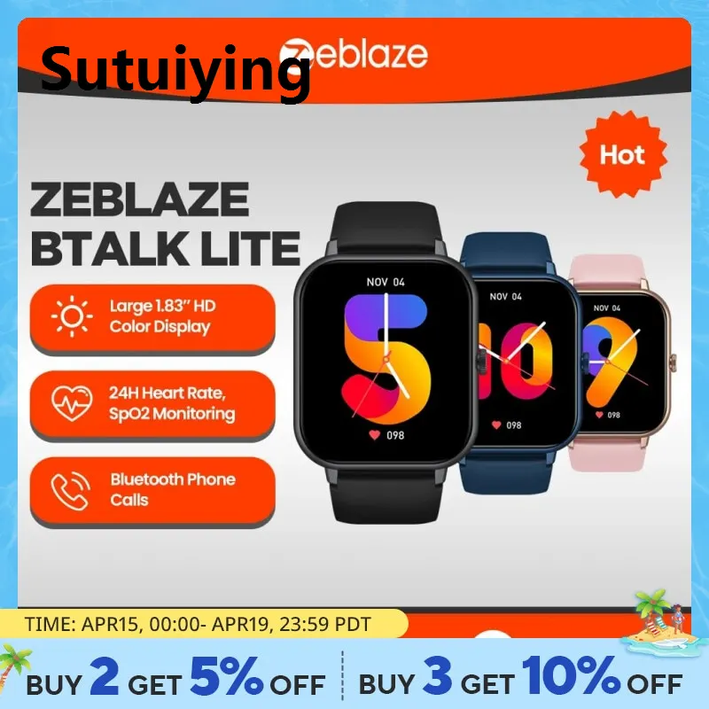 Sutuiying Zeblaze Btalk Lite Voice Calling Smart Watch Health Sport Monitoring Smart Notifications Voice Assistant Smartwatch Men