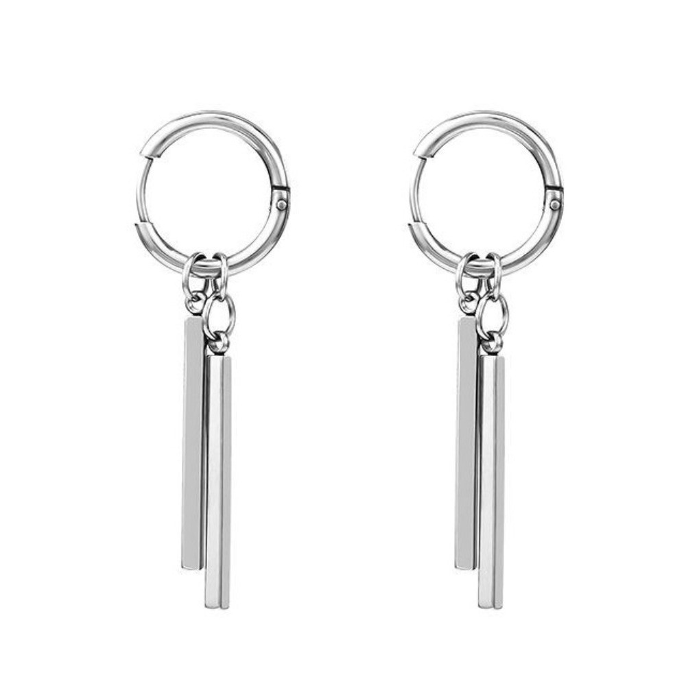 1pairs Fashion Stainless Steel Clip-on Earrings Gothic Punk Modern Square Stick Pendant Earrings Simple Trendy Style Tassel Earrings For Women and Men