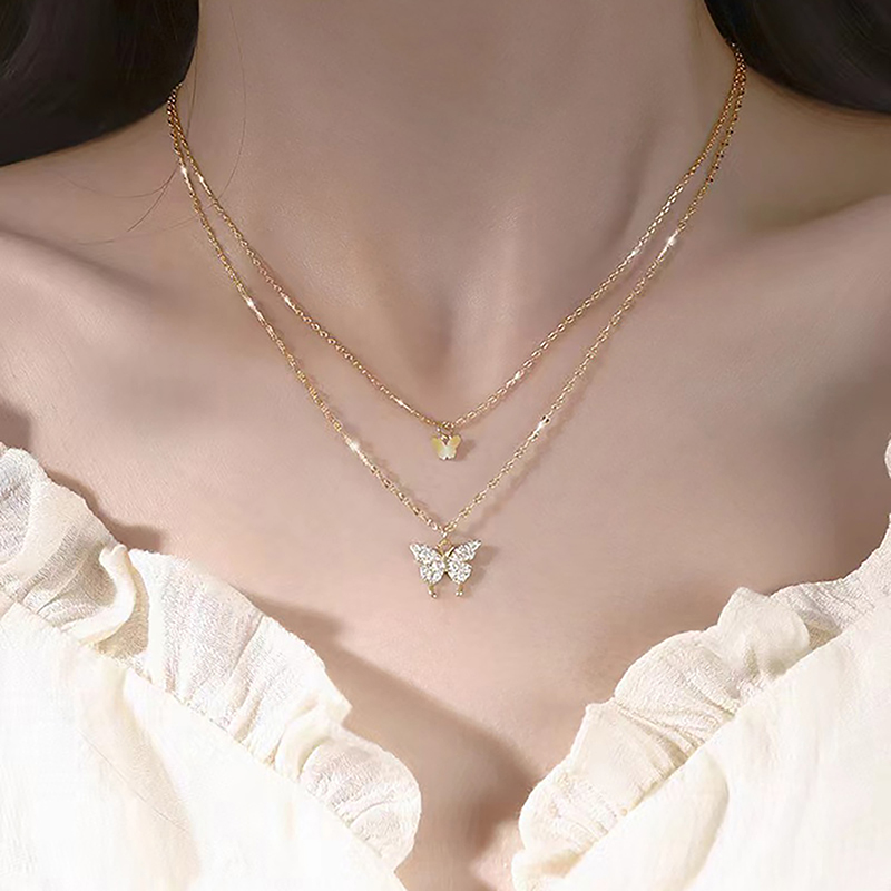 Fashion Shiny Butterfly Necklace Ladies Exquisite Double Layer Clavicle Chain Cool Neck Chain For Women Jewelry Gift Bles Online DZ-23A-19