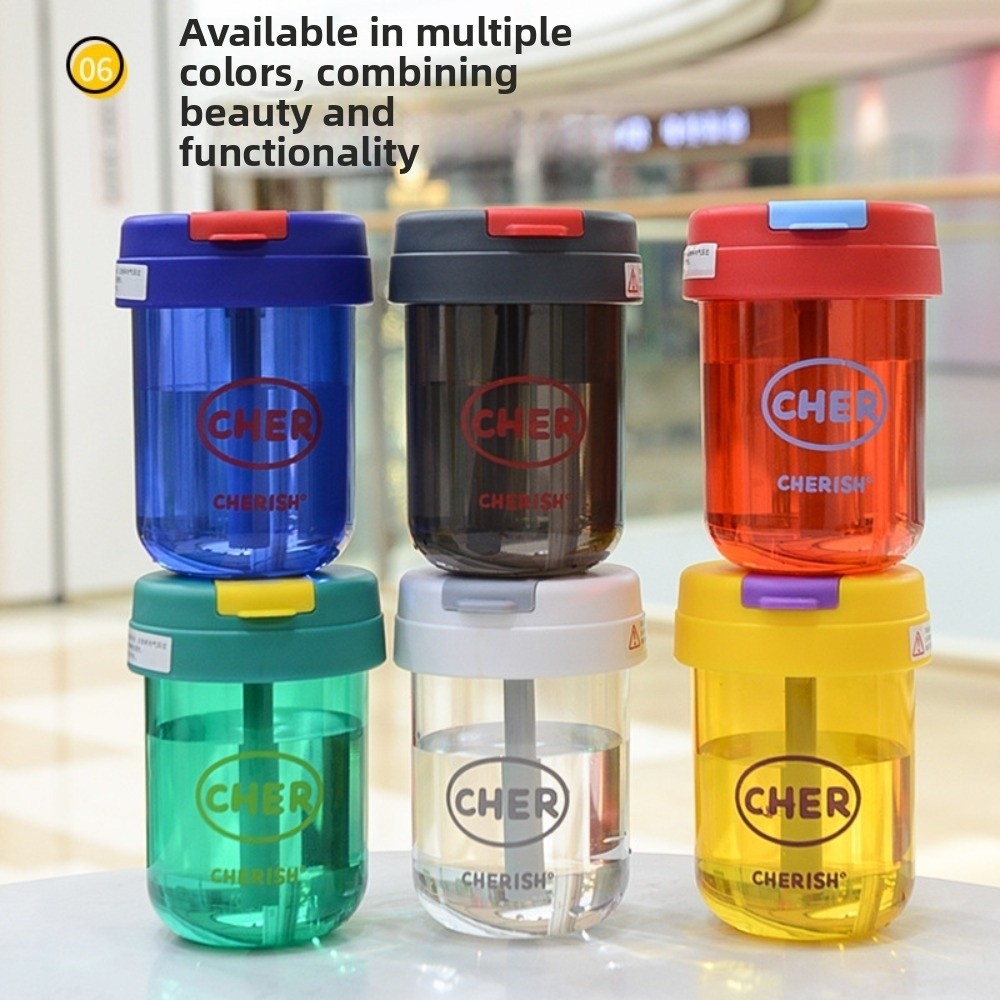 INS Transparent Student Water Cup with Straw 300ML Large Capacity Sports Water Cup Plastic Water Bottle Home/Office/School