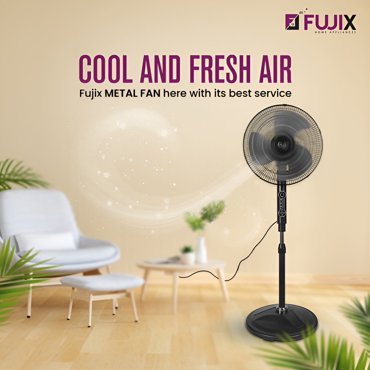 Fujix Metal Stand Fan 16 Inch with Remote Control Black