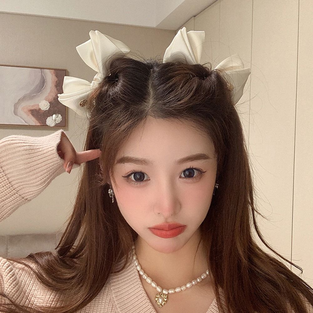 Simple Sweet 2pcs/set Satin Headdress Hair Barrettes For Women Bangs Clip Side Clip Hairpin Hair Accessories Female Barrettes Bowknot Hair Clip