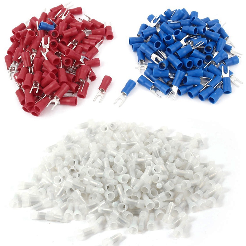 fasdaga 300 Pcs -1 Closed End Wire Connectors 22-18 Gauge & 200Pcs 16-14 AWG Red Blue Wire Connector Insulated Fork Terminal