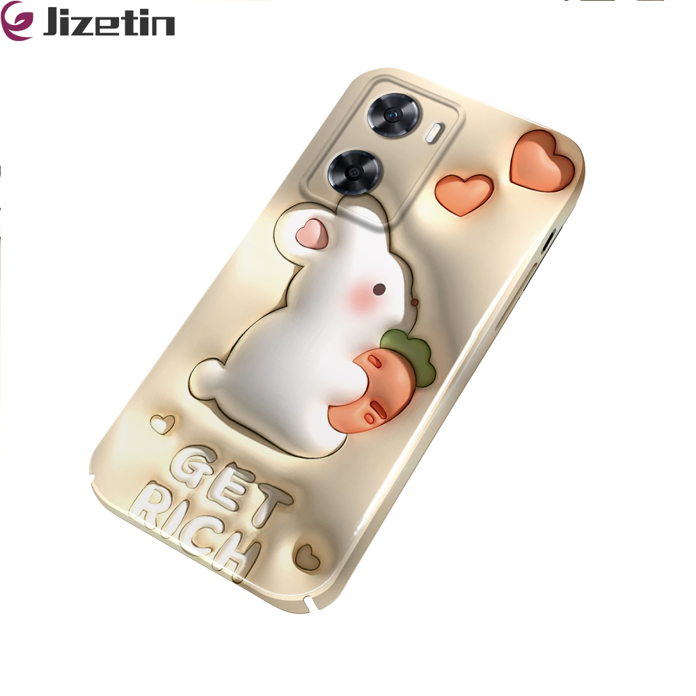 Jizetin for OPPO A57 4G / A77 4G / A77S / A57 2022 Back Cover Cute Rabbit Luxury Slim Hard Crashproof Mobile Phone Case