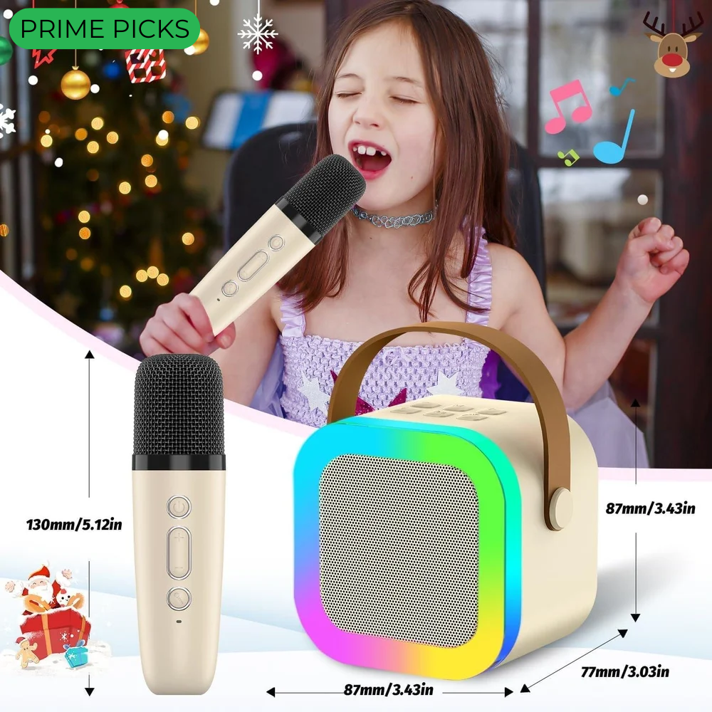 Premium Portable Karaoke Speaker with Wireless Mic (Single Mic) | Karaoke Machine Toys, Portable Bluetooth Speaker | Bluetooth Karaoke Speaker with LED Disco Lights for Home Party