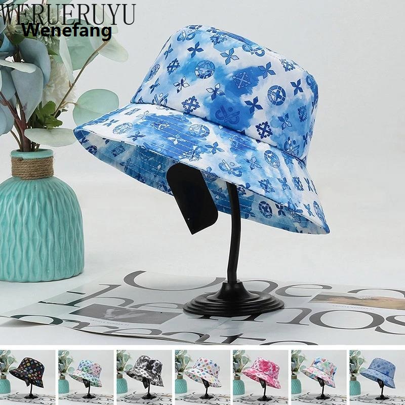 Wenefang Women Harajuku White Summer Bucket Hat for The Sun Korean Fashion Caps Vacation Outdoor Beach Golf Sun Protection Print Hat 2024