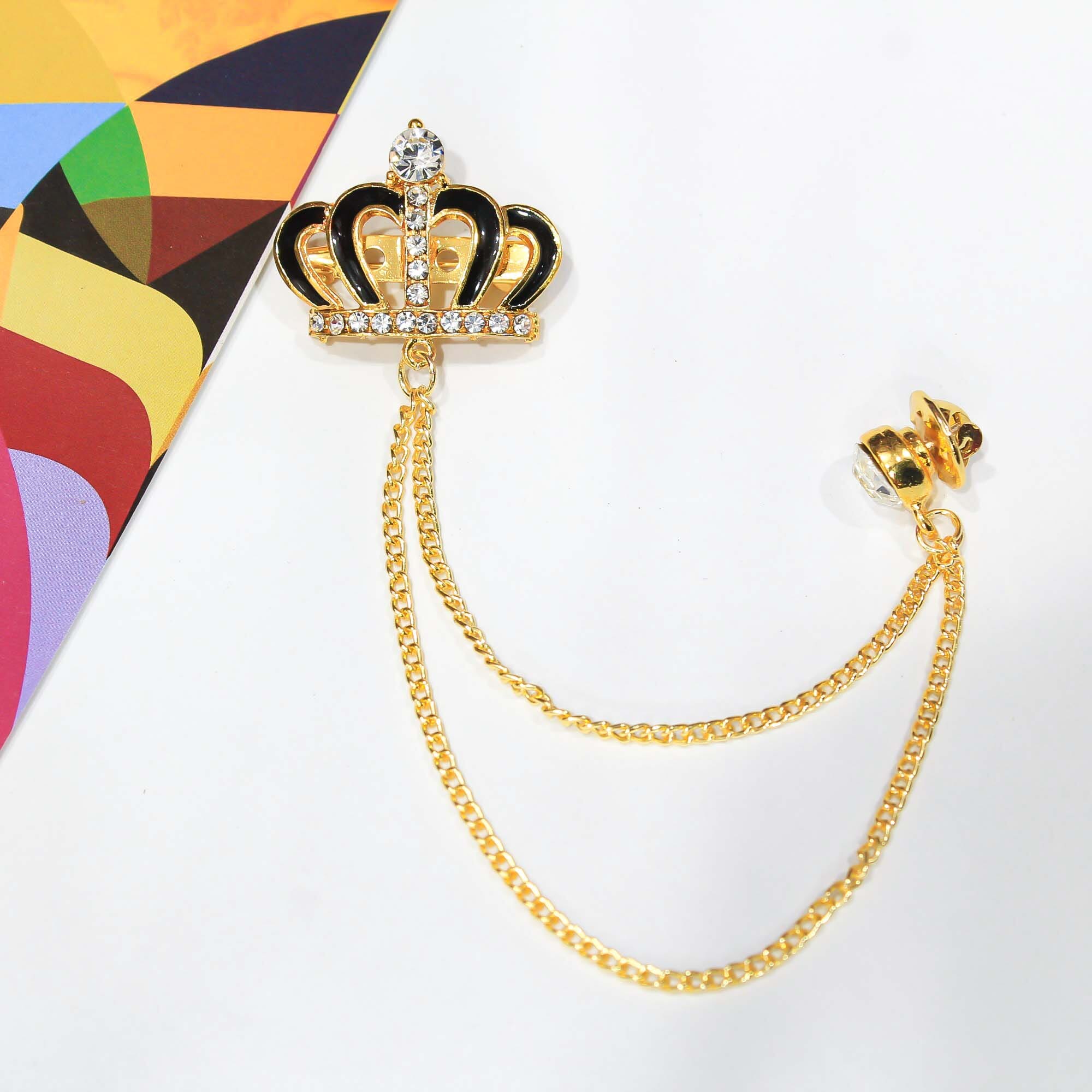 Elegant Crown Lapel Brooch for Men and Women - Black, Gold, Silver
