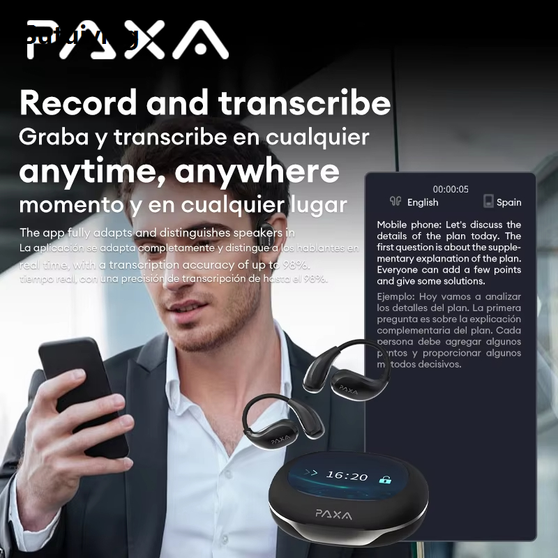 Sutuiying PAXA OpenAirPro AI Smart Wireless Bluetooth 5.4 Earphones LCD Touch Fifty percent discount Screen Hi-Fi HD Calling AI Translate Business Travel Headset