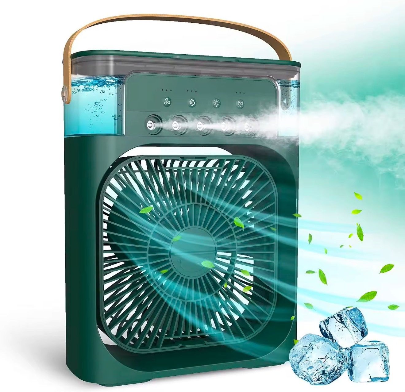 Portable AC Fan: 3 Speeds, 600ML, Colorful Lights