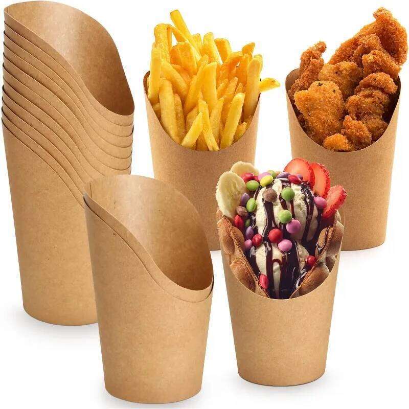 50/100PCS Disposable French Fry Cups Kraft Fried Foods Fries Snacks Ice Cream Waffles Home Party Container Paper Cup
