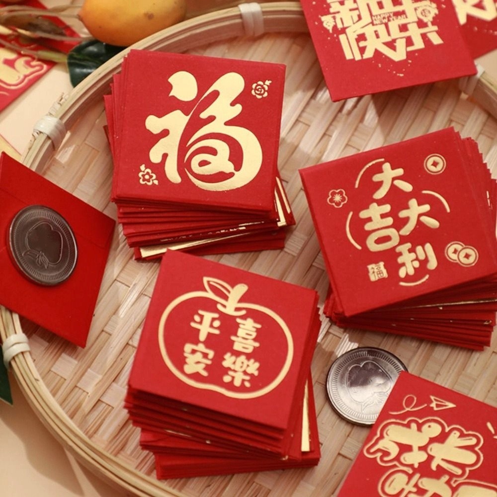10PCS Traditional New Year Packet Mini Coin Money Pockets Dragon Pattern Small Size Red Envelope Best Wishes HongBao Spring Festival