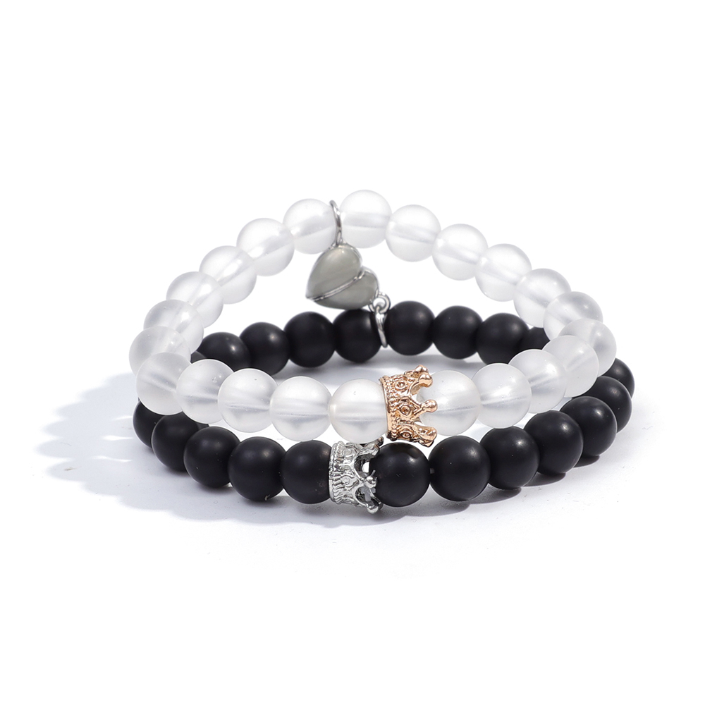New specials Fashion Handmade Crown Beaded Charms Bracelet Luminous Heart Glow In The Dark Couple Bracelet for Lover Men Women