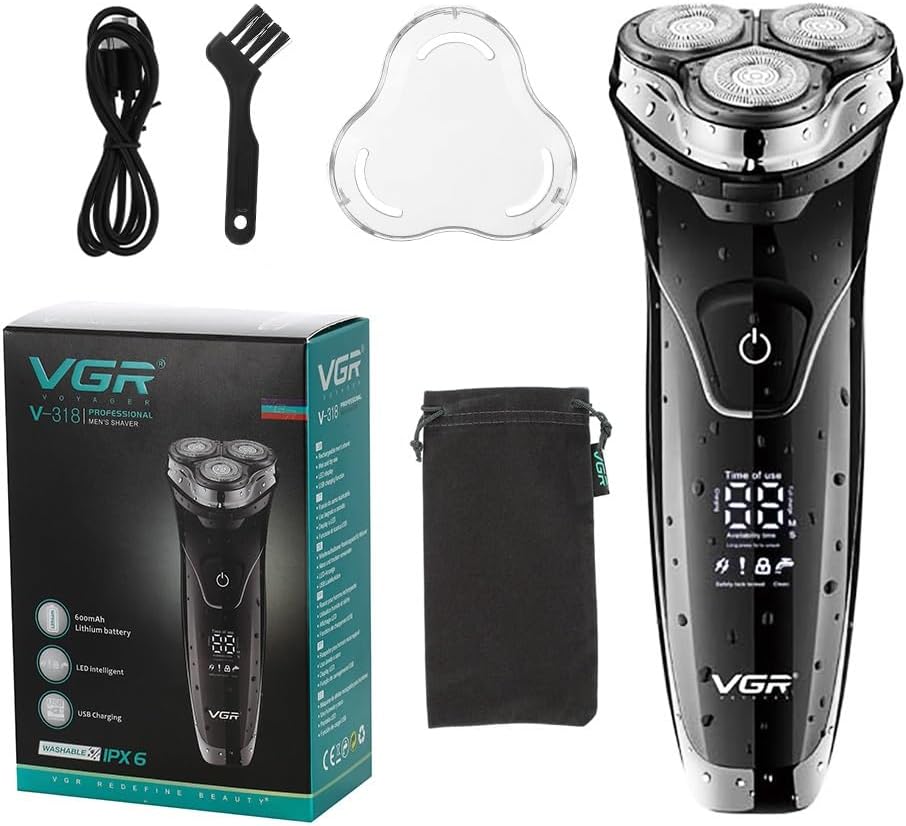 VGR 318 Electric Shaver Professional 3 In1 Head Floating Shaving 1 Key Switch USB Charging Body Washable