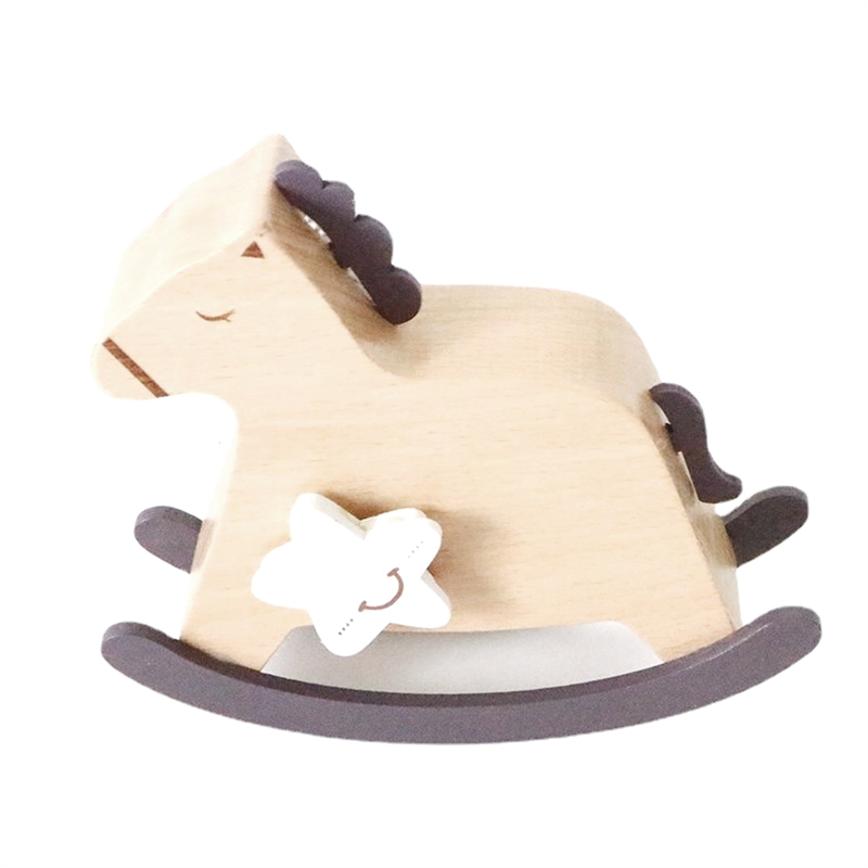 Over the Rainbow Wooden Rocking Horse Wind Up Music Box, YunSheng Mechanism Movement Musical for Home Decor