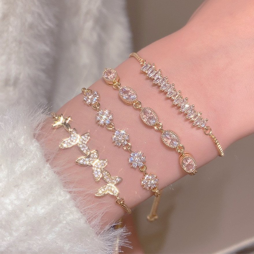 1Pcs Delicate Crystal Flower Butterfly Bracelets for Women Girl Accessories Ins Jewelry Adjust