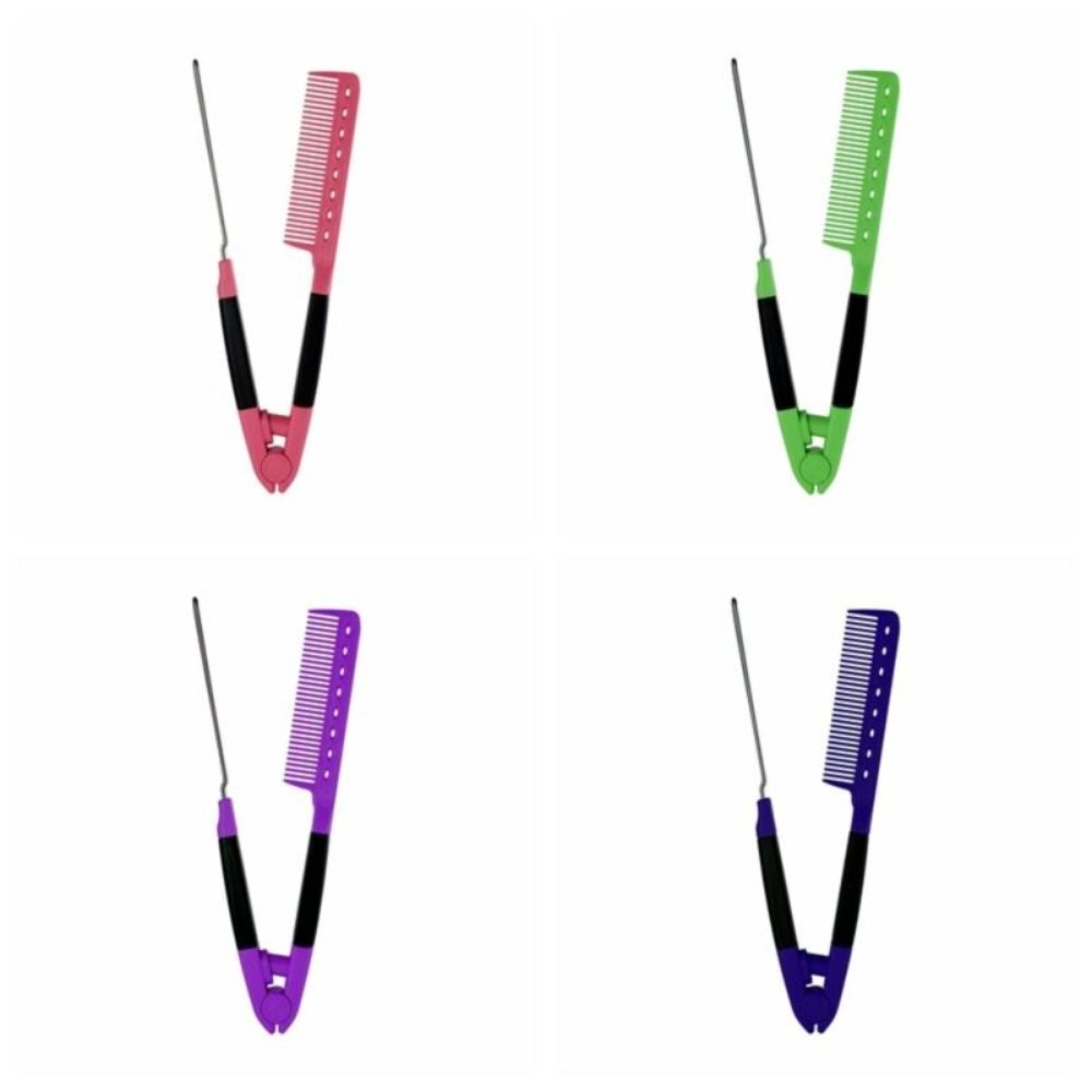 Portable PP Styling Comb Stainless Steel Groove Folding Hair Brush Washable V Type Hair Straightener