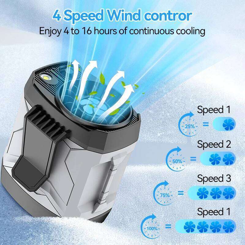 Portable Waist Hanging Neck 4-Speed Powerful Fan with LED Light for Outdoor Work Camping Picnic Cooling Device