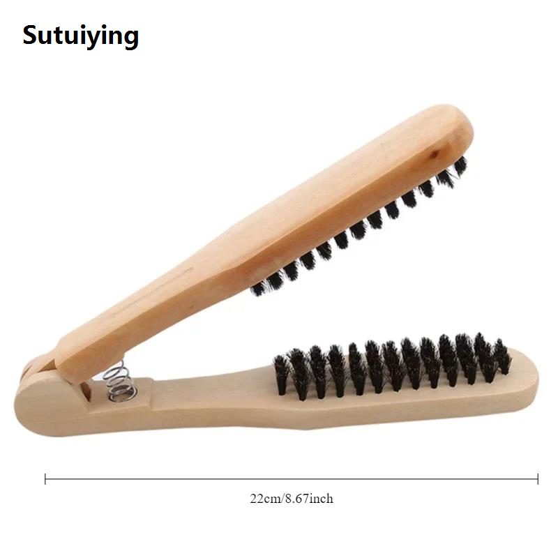 Sutuiying Professional Hair Straighten Combs Double Brushes Hairdressing Combs 2025 New V Type Hair Brush Wooden Handle Anti-static Styling Tools