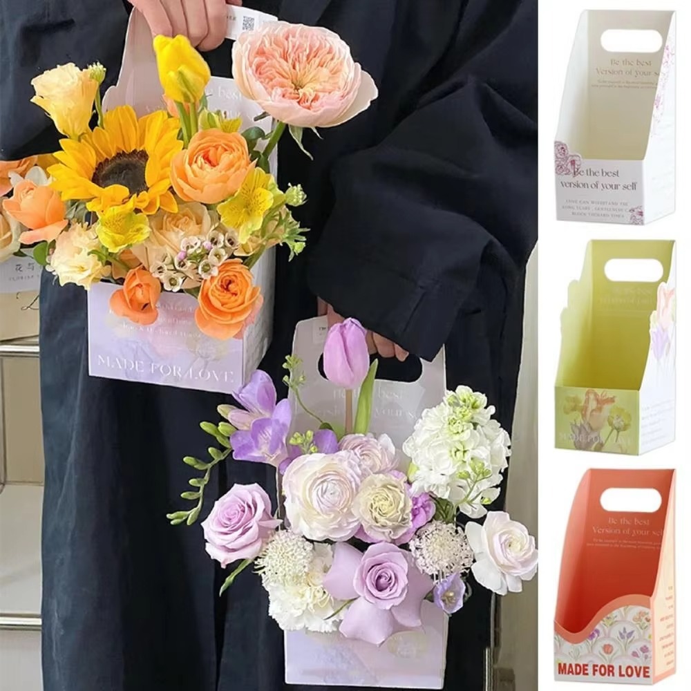 3pcs Fashion Romantic Flower Arrangement Box Portable Paper Handheld Flower Gift Box Foldable Bouquet Wrapping Box Shop Packaging Materials