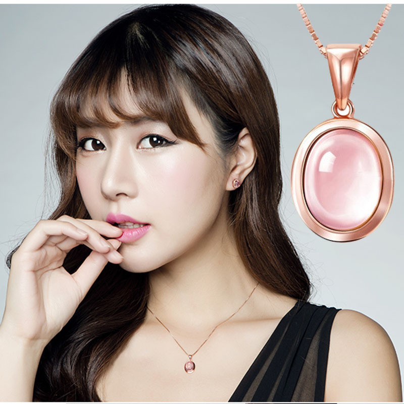 【New Arrivals】Hibiscus Stone Elegant Rose Gold Short Clavicle Chain Necklace Women's Accessories Natural Pink Crystal Pendant Direct Selling