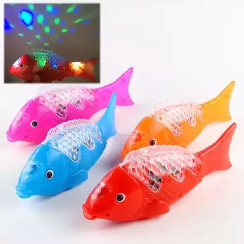 Electric Flashing Music Projection Fish Toy - Colorful Light & Movement - Battery Operated for Kids