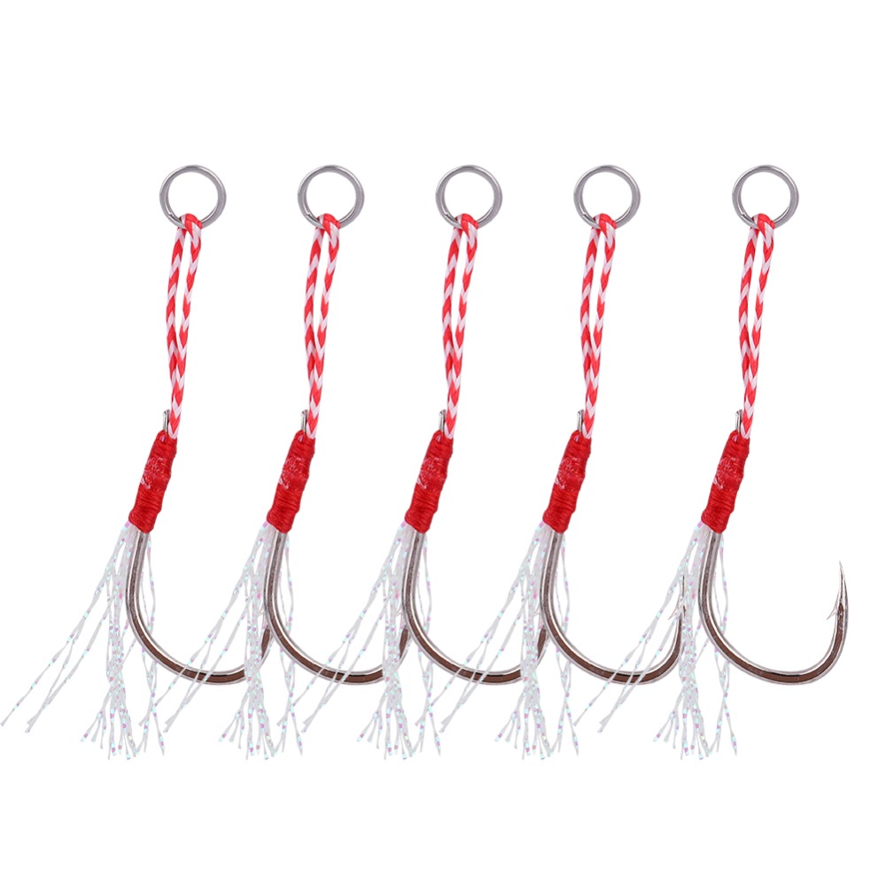 35PCS Durable High Carbon Steel Fishing Assist Hooks with Flash Tinsel 11-15# Jigging Assist Hooks Assist Hooks Freshwater Fishing