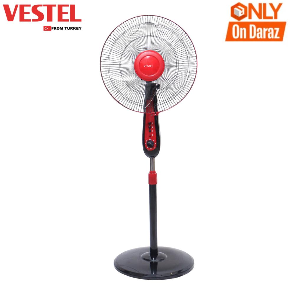 VESTEL High Speed Stand Fan | Timer | 16 inches | 2500RPM | Oscillation | 1 Year Warranty | 3 Blade | Heavy Base | Easy Fitting | Pedestal Fan