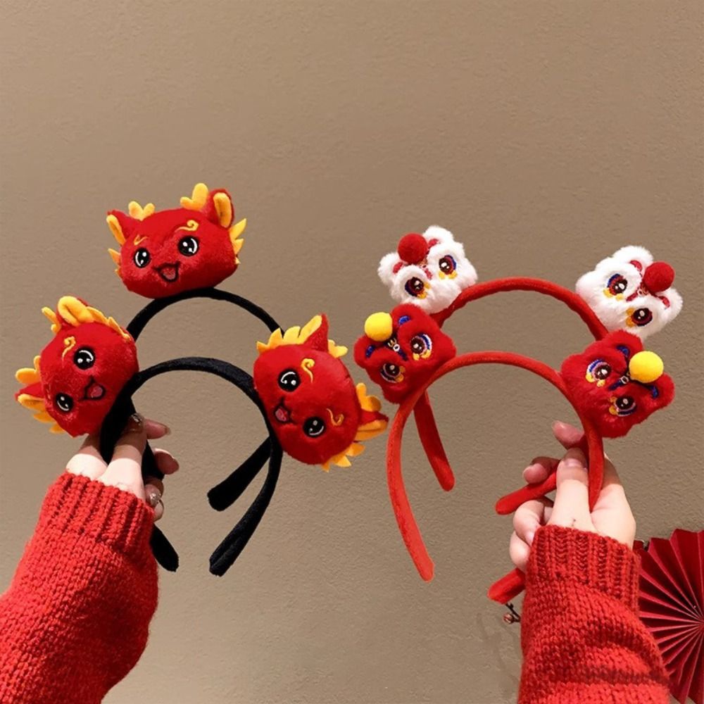 Cute Cloth New Year Hair Hoop Chinese Style Red Headpiece Dragon Headwear Cosplay Costume Props