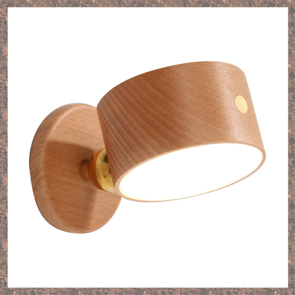 1 Set with USB Port 360 Rotate Rechargeable LED Wall Sconce Magnetic Bedside Lamp Light Wood Grain