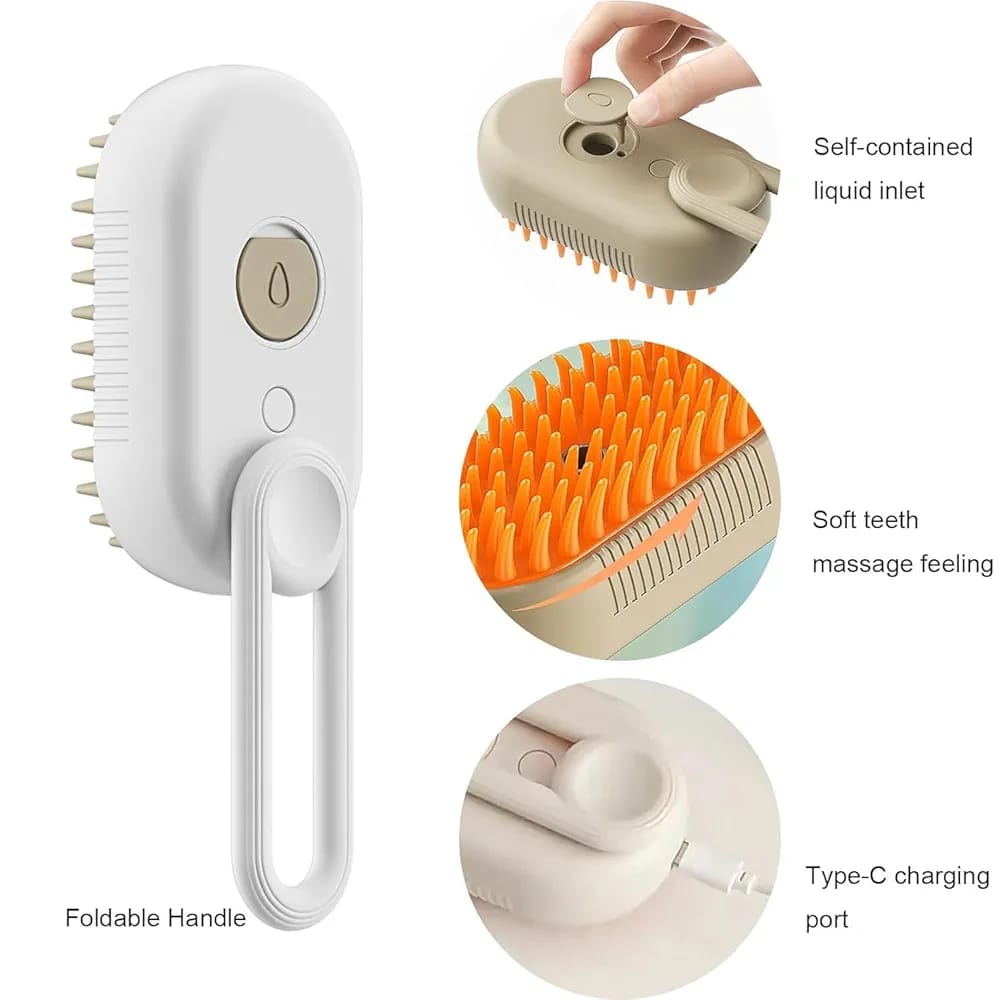 Cat and Dog Pet Hair Remover Steam Spray Brush With Handle One-touch Spray Anti-fly Comb Bath Brush Pet Store Product 2025 3-in-1 Beauty Comb, Hair Removal Grooming Supplies, Pet Accessories, Dogs and Cats