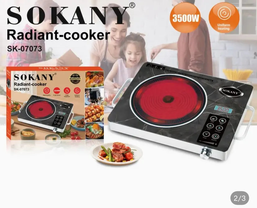 SOKANY Safe Induction Cooktop Alternative - 3500W Infrared Radiant Cooker, 12 Power Levels & 3 Modes, Low Radiation for Family