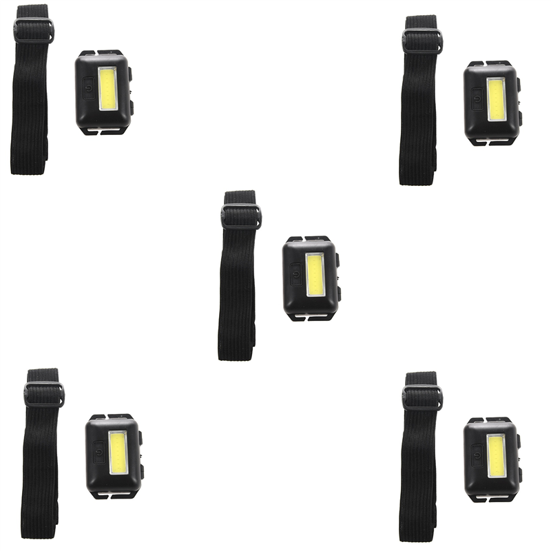 fasdaga 5X Cob LED Mini Light Lamp Headlight 3 Modes Rainproof Torch Flashlight for Outdoor Camping Fishing Black