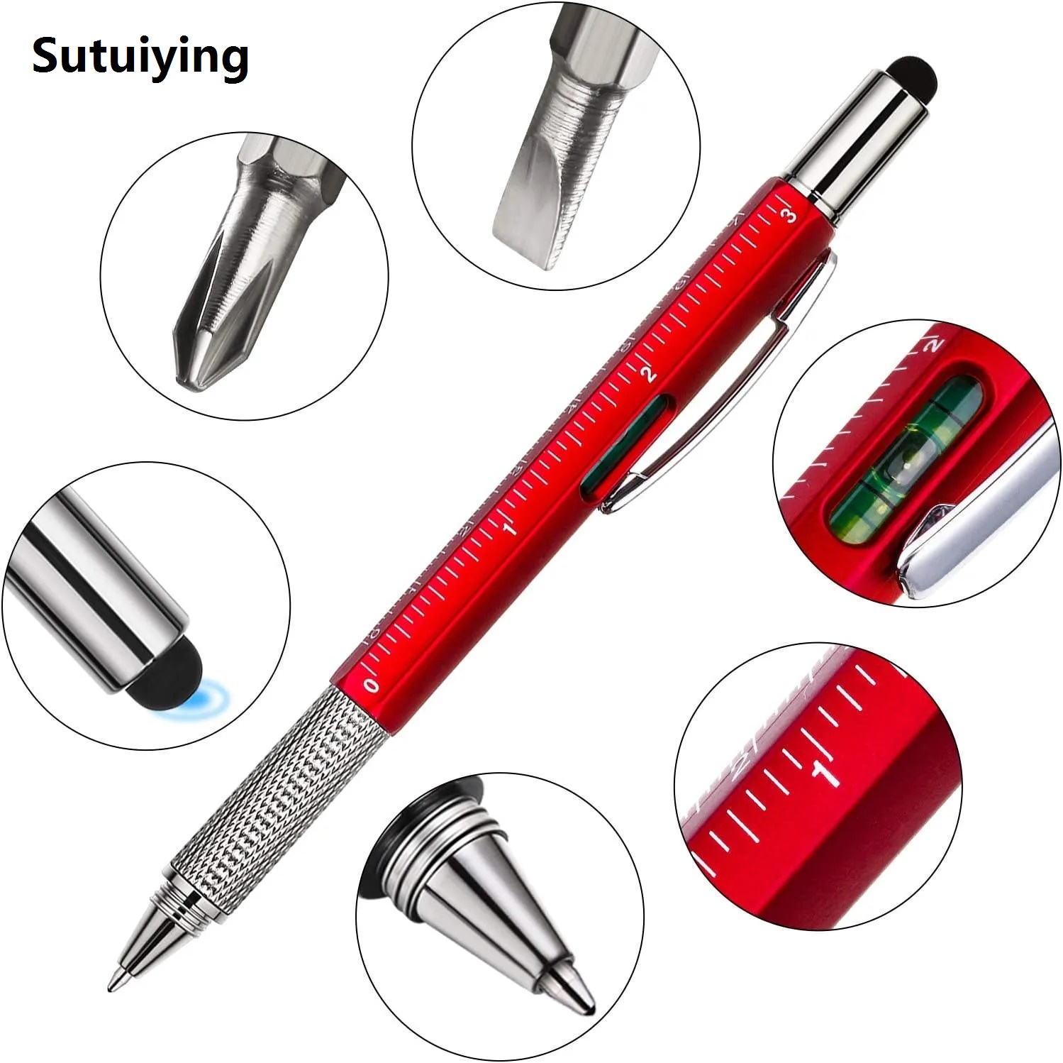 Sutuiying multi cleaning pen 7 in1 Multifunction Ballpoint Pen with Modern Handheld Tool Measure Technical Ruler Screwdriver Touch Screen Stylus Spirit LevelTool Sets