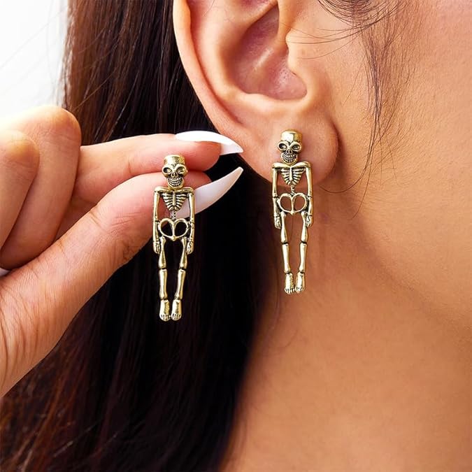 Halloween Skull Skeleton Drop Earrings for Men Women, Gothic Punk Charm, Metal Dangle Earring, Jewelry Gift, Fashion, 1Pcs