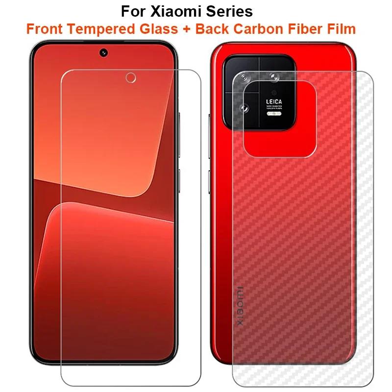 Wenefang Xiaomi Mi 14 13 13T 12 12T 11T Ultra Lite Pro 11 Lite 5G NE 1 Set u003d ब्याक कार्बन फाइबर फिल्म + टेम्पर्ड ग्लास स्क्रिन प्रोटेक्टरको लागि