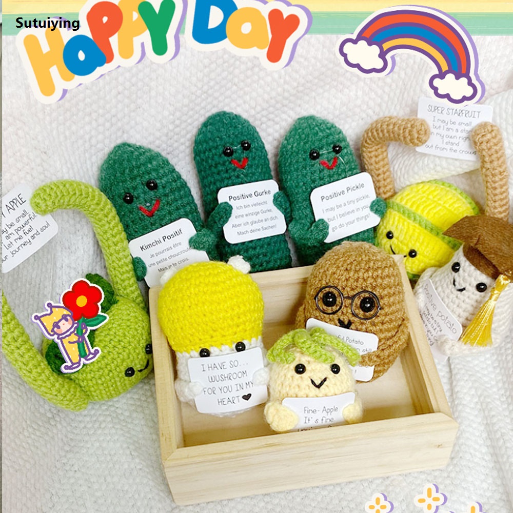 Sutuiying 1Pcs Positive Energy Potato Doll Home Decoration Mini Plush Knitting Luxury Wool Potato Doll Cute Birthday Gifts Office Room Decor
