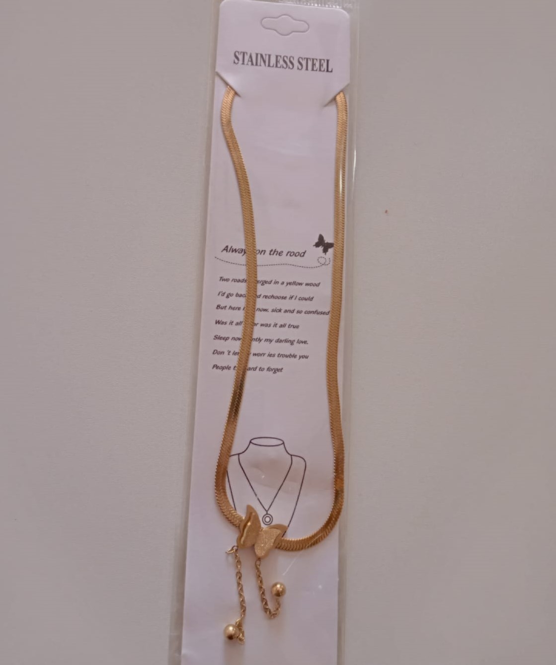 Golden Butterfly Designed Stainless Steel Neckless For Women