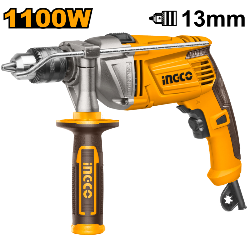 INGCO Heavy Duty 1100W Impact Hammer Function Drill Machine With Variable Speed Control Froward/Reverse Switch ID11008