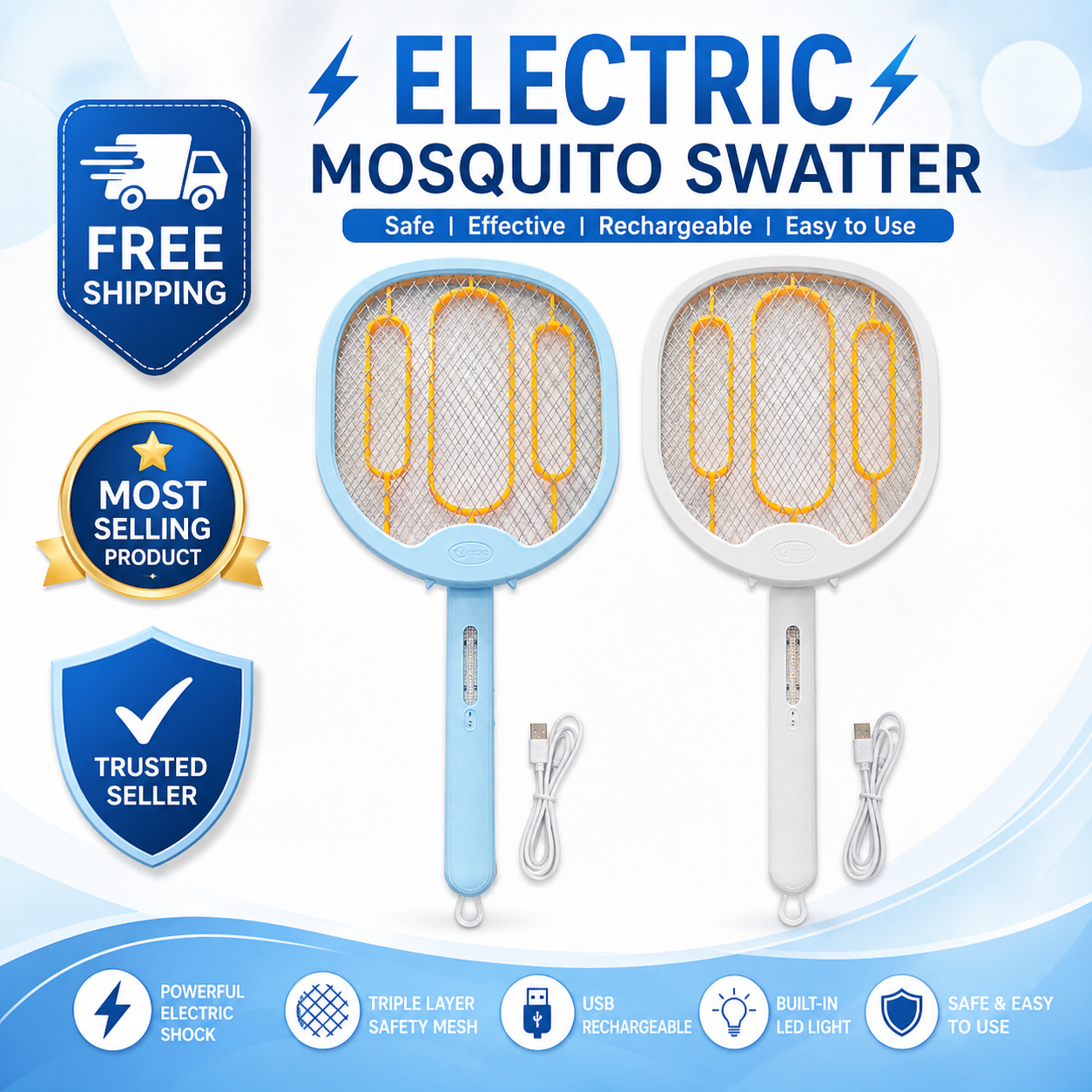 Anley Mosquito Racket with UV Light Lamp | 1200mAh Rechargeable Battery | Effective Mosquito Killer Bat