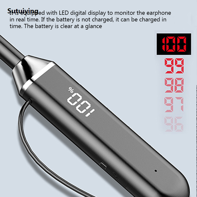 Sutuiying Magnetic Neckband Headphones Wireless Bluetooth 5.2 Earphones Sales promotion LED Display Headset Sport Noise Cancel Earbuds with Mic