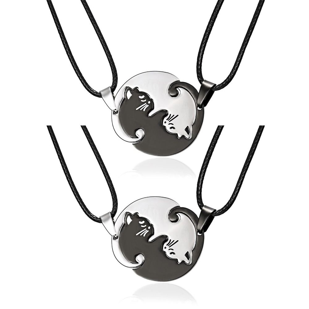 2 pairs Cute Fashion Round Black White Cat Couple Pendant