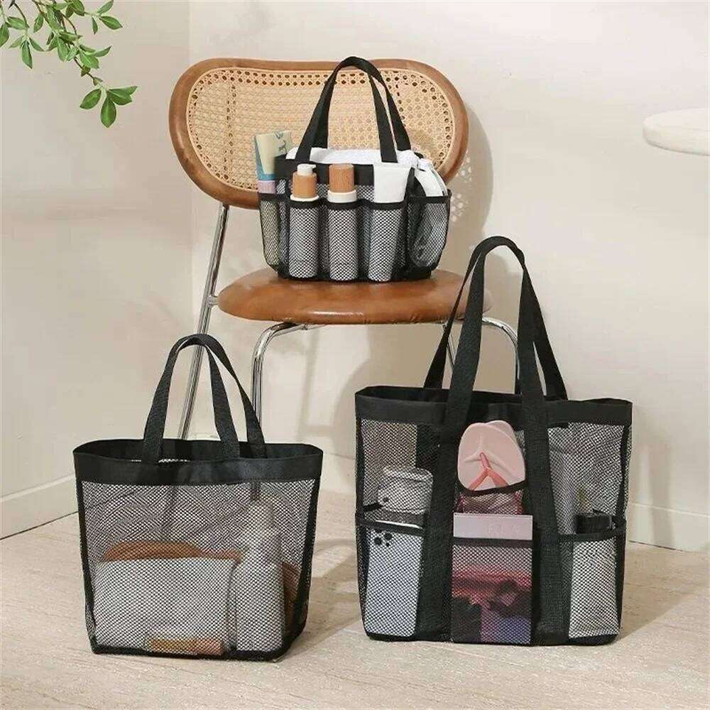 Beach Bags Mesh Quick Dry Shower Stand Cosmetic Transparent Portable Swimming Gym Tote Bag