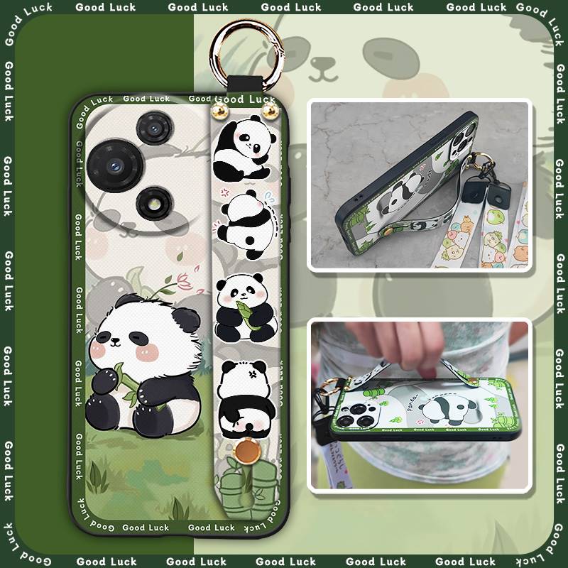 Ring Panda Phone Case For TCL 60 SE NxtPaper 5G Wrist Strap Anti-knock Silicone Phone Holder Wristband Durable Lanyard